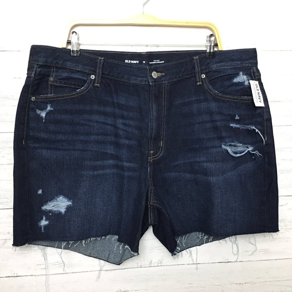 NEW Old Navy Denim Jean Shorts Slouchy High Rise Distressed Frayed Hems size 18